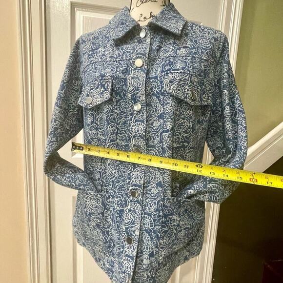 SOLITAIRE DENIM JACKET CRAFTED FLORAL PRINT 4 POCKETS SZ M VERSATILE AESTHETIC - Picture 7 of 14